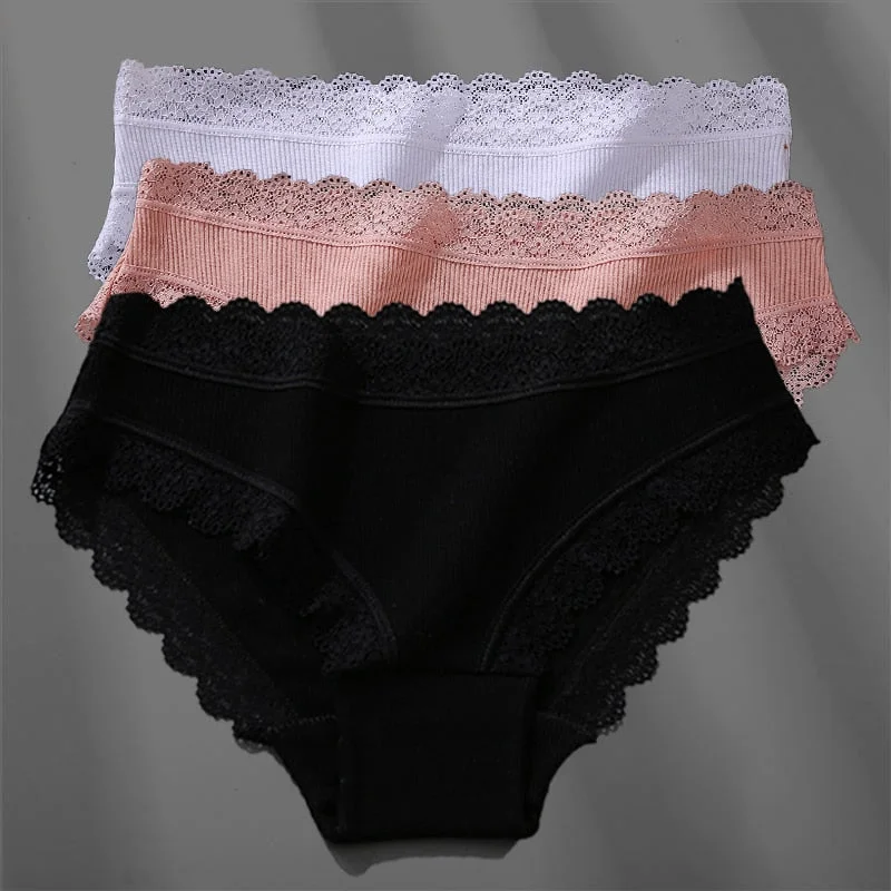3PCS/Set Women's Cotton Panties Sexy Lace Lingerie Female Soft Underwear For Girls Ladies Underpants Floral Briefs Woman's panty