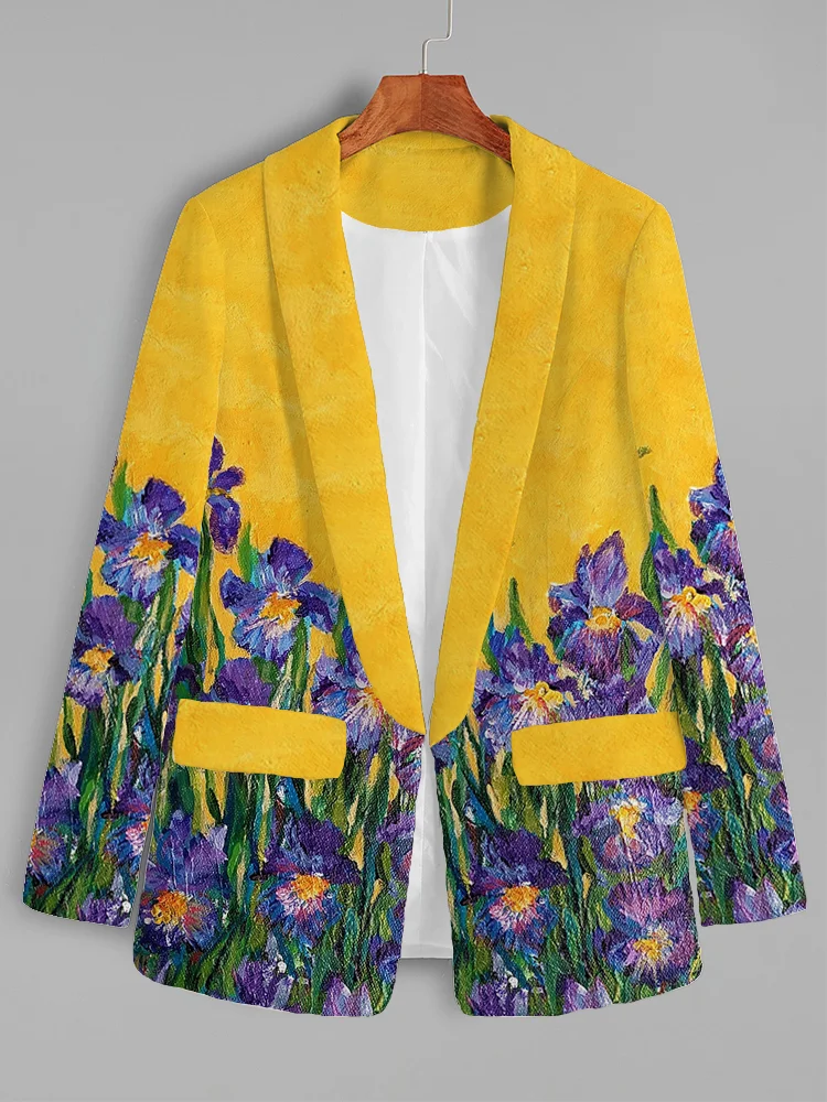 Irises Oil Painting Art Inspired Casual Blazer