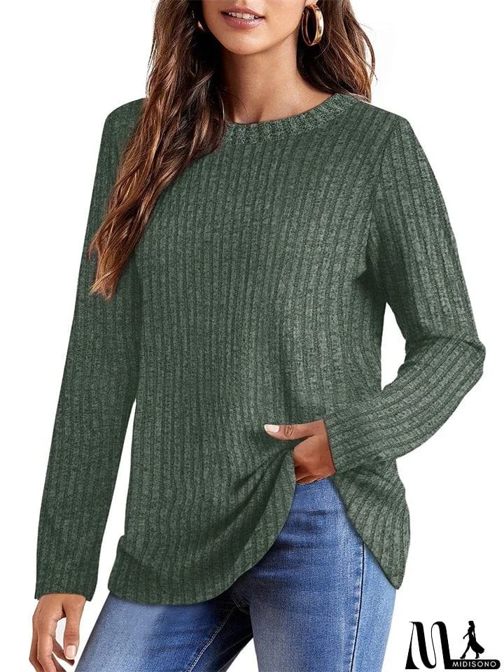 MidiSono - Female Knitwear Solid Ribbed Autumn Winter T-shirts