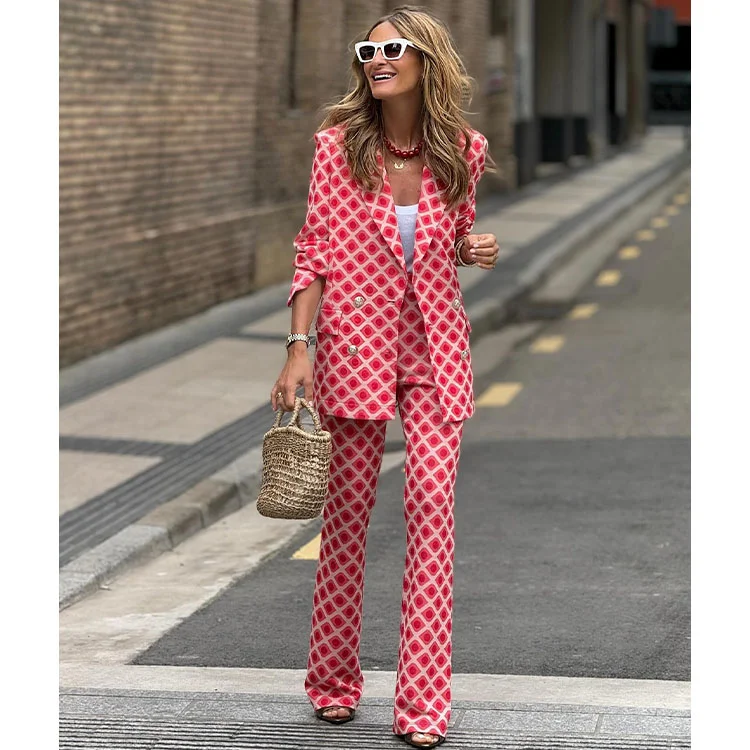 Fashion Printed Blazer and Pants Set