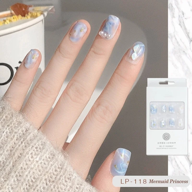 false nails with designs acrylic for nail Imitation Pearl Lace Bowknot press on nails Charming Pre Design fake nails with glue-Nail Inspo