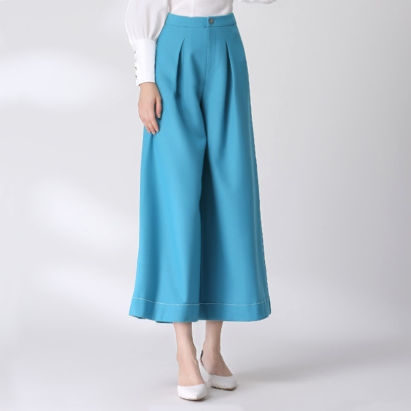 Lake Blue Cropped Wool Flared Pants Front View