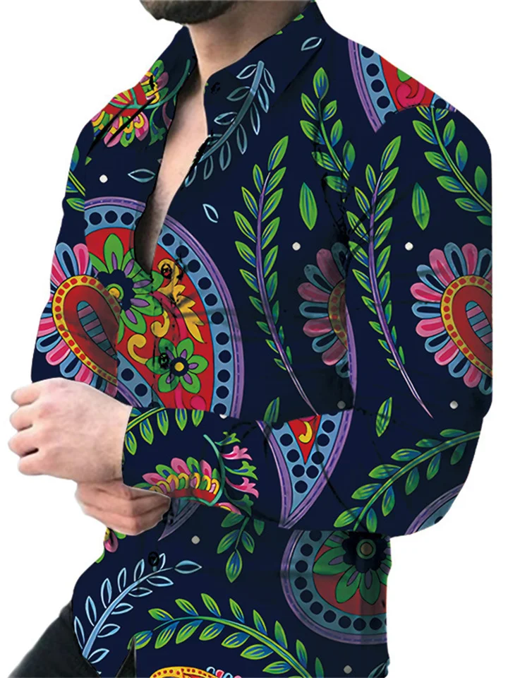 New Men's Casual Slim Fashion 3D Printing Long-sleeved Shirt-JRSEE