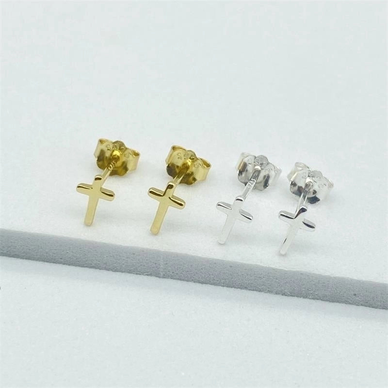 1 Pair 925 Sterling Silver Cross Ear Studs