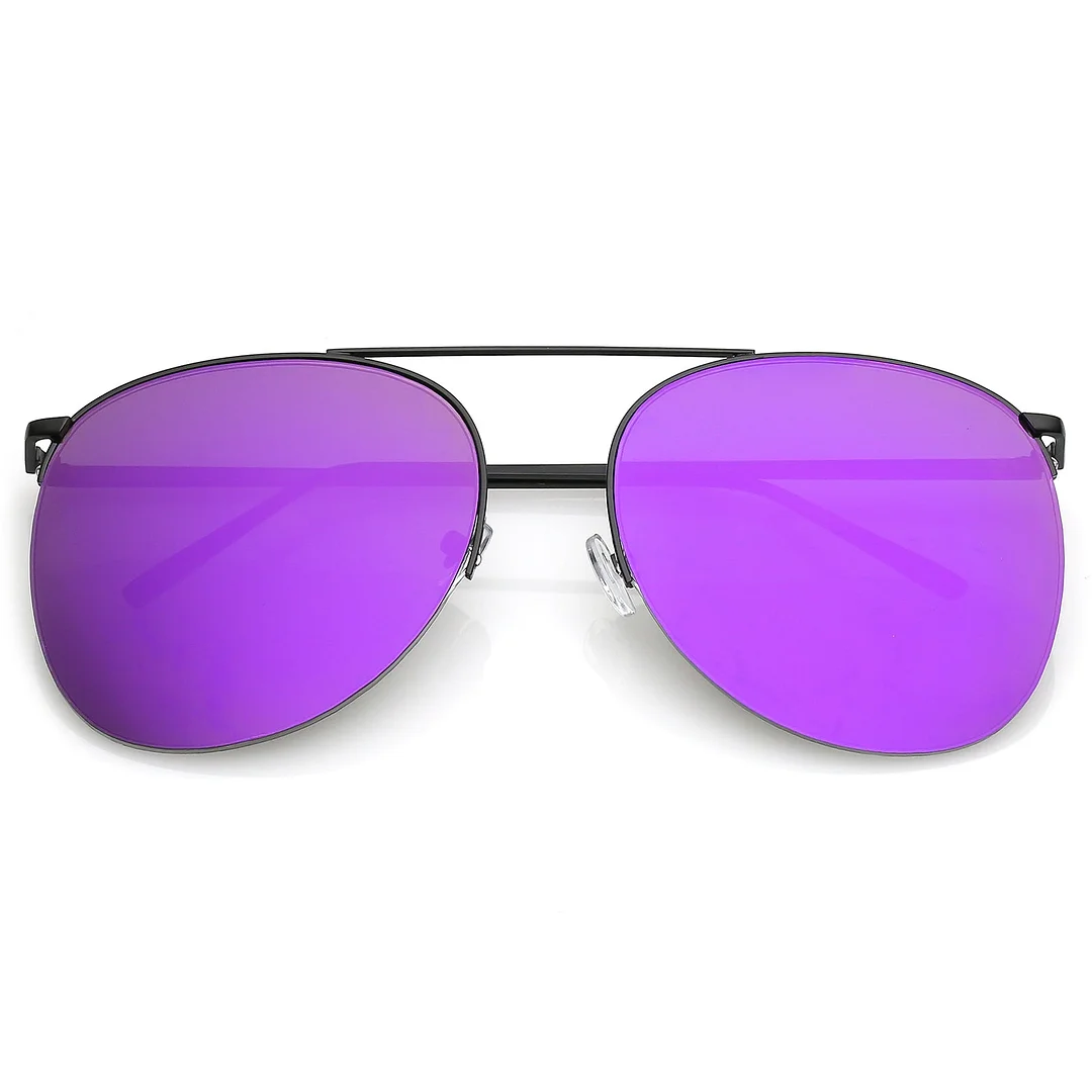 Oversize Semi-Rimless Metal Aviator glasses Crossbar Colored Mirror Flat Lens 61mm