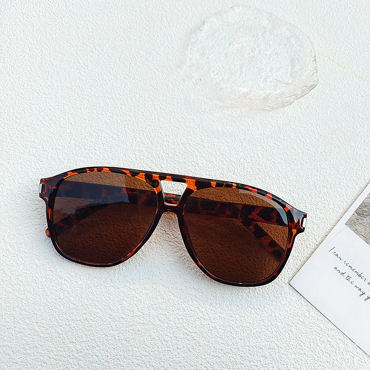 Fashion Pilot Oversized Sunglasses Woman Personality Double Bridges Sun Glasses Female Retro Leopard Orange Mirror Eyewear