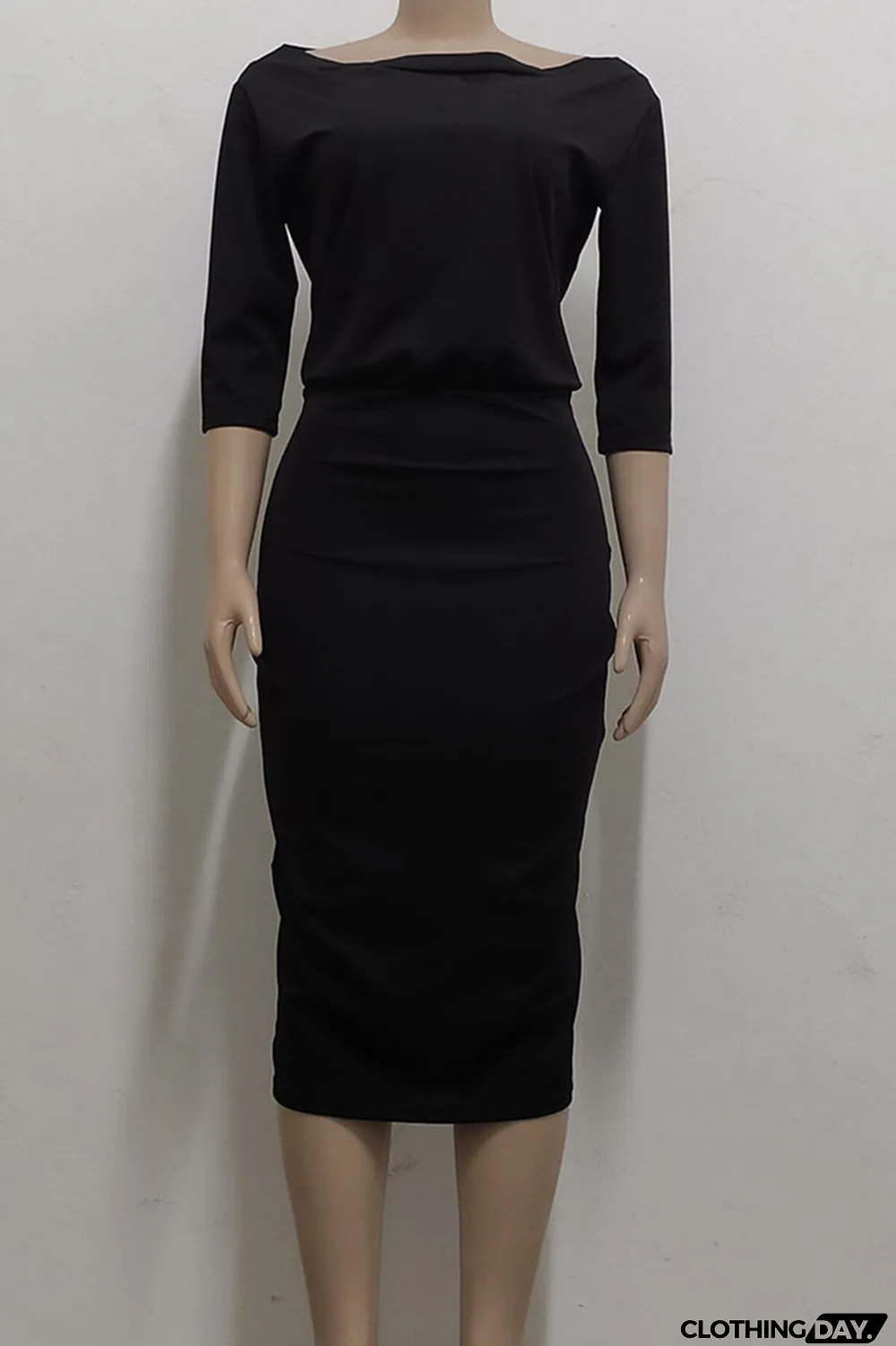 Black Casual Solid Split Joint Off the Shoulder One Step Skirt Dresses
