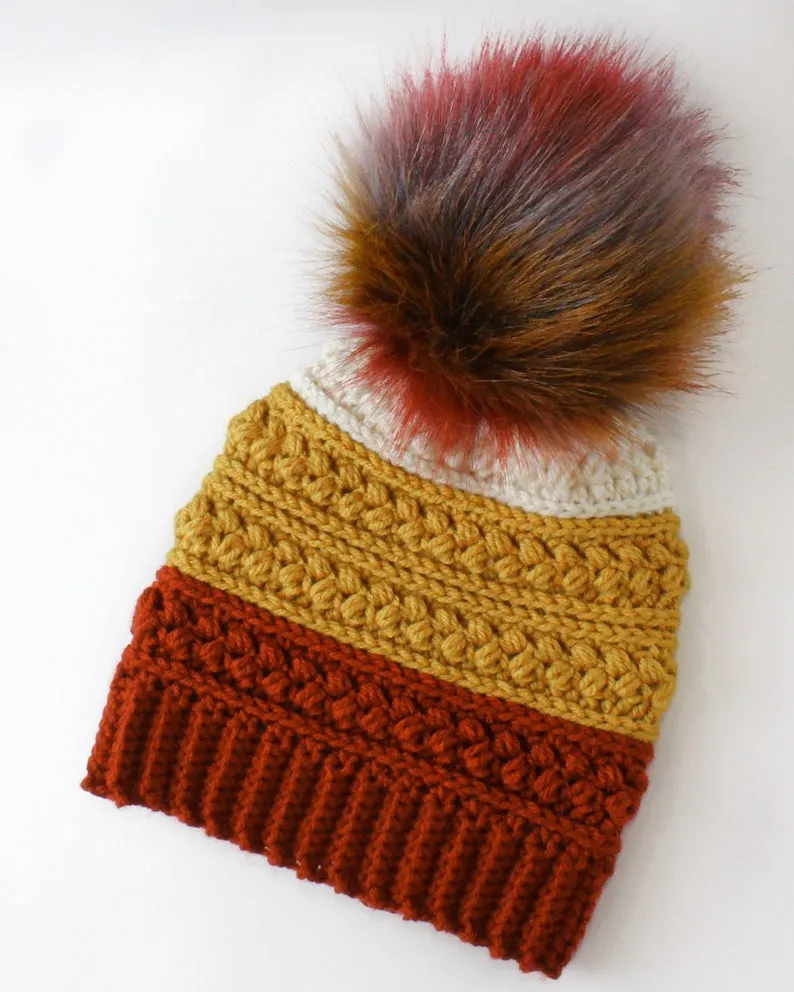 Easy Crochet pattern-Crochet hat&ndash;MADISON Beanie Hat Pattern-Crochet hat pattern PDF-Crochet beanie Pom Pom (Toddler-Child&ndash;Teen- Adult sizes)