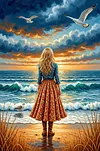 Luxury AB Velvet Diamond Painting Kit - Girl by the Sea