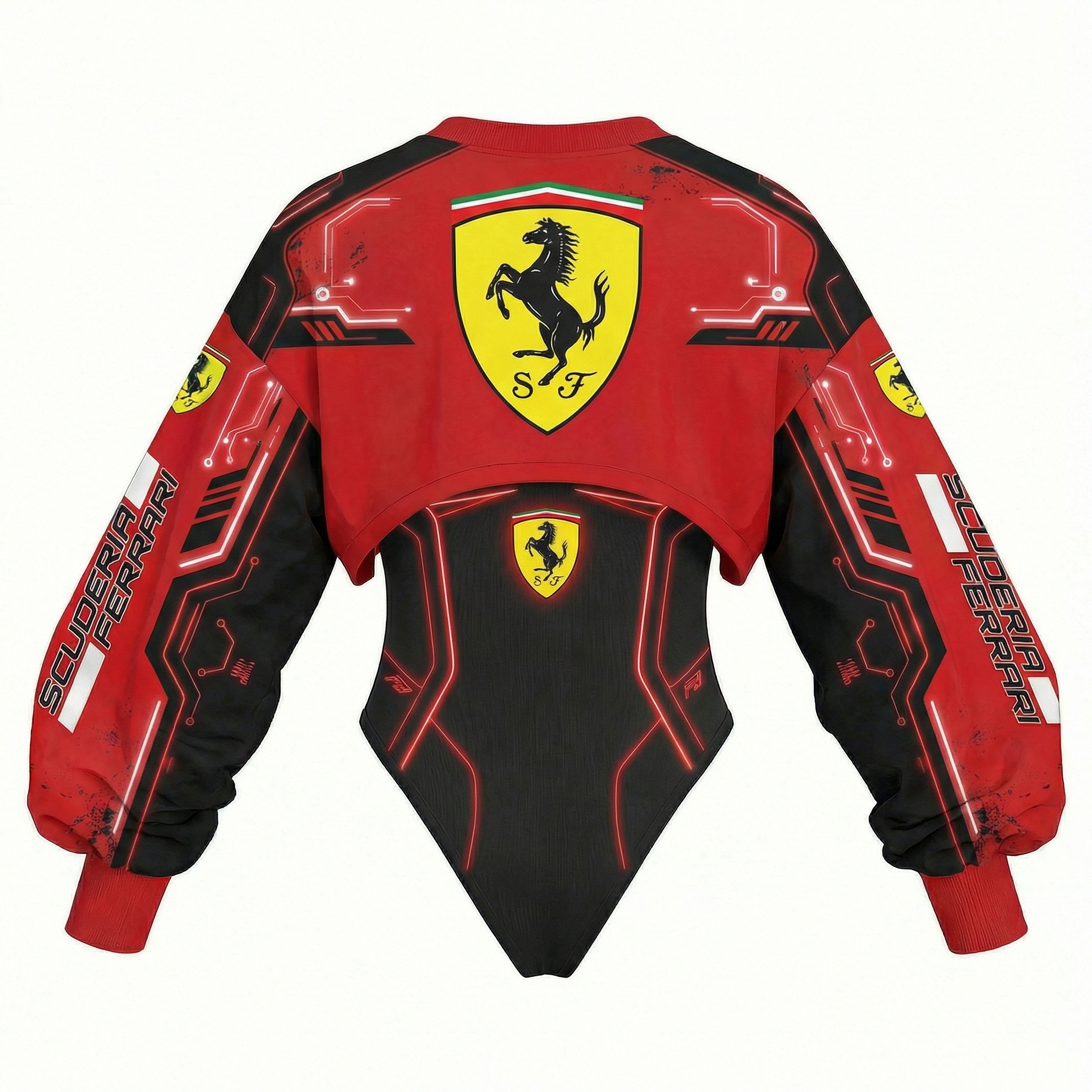 Women's Racing Team Logo Digitally Printed Tights Irregular Sweatshirt Set