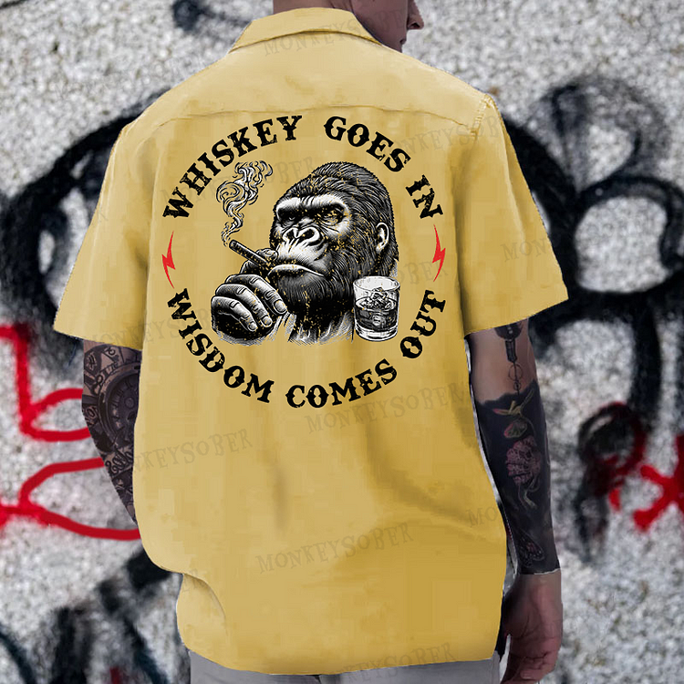 Whiskey Goes In Wisdom Comes Out Reversible Printed Button Up Shirt