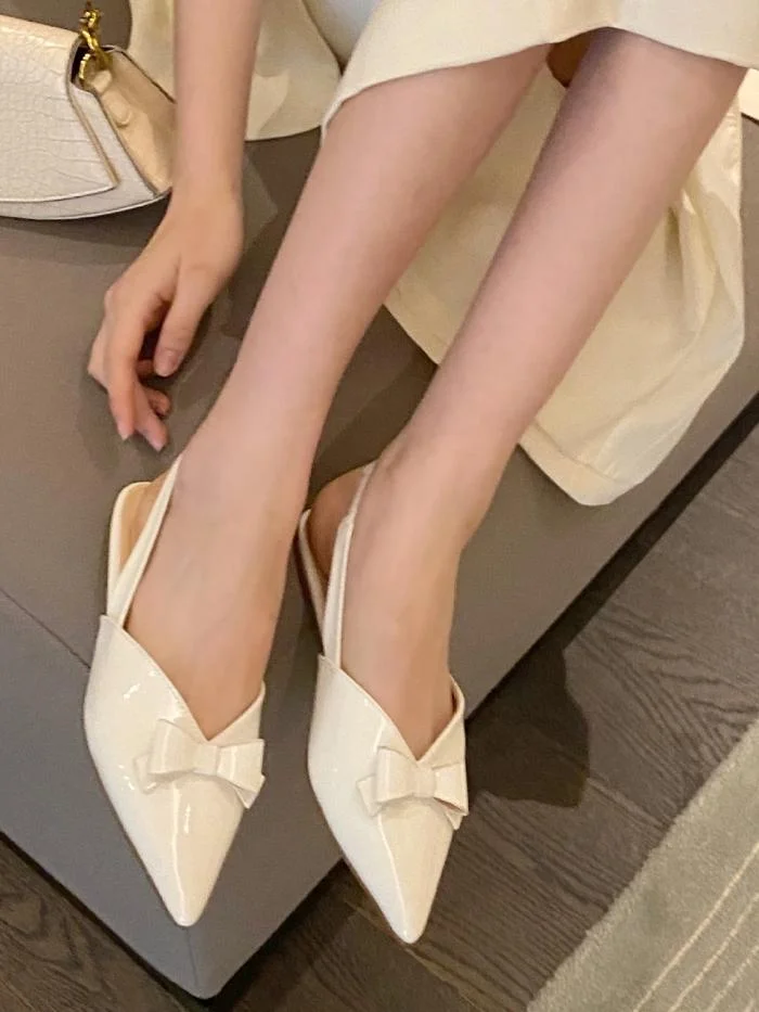 Small pointed toe bowknot V-mouth back space comfortable flat toe cap sandals