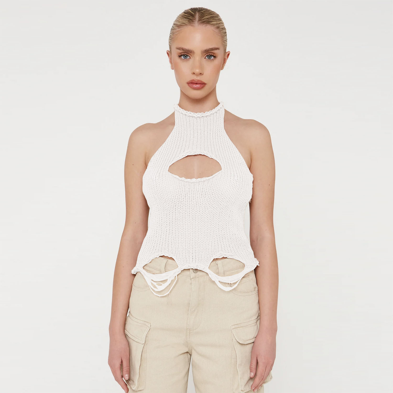 Ootddress Knit Hollow Out For Women Y2k Top Vest Sleeveless Fashion Summer 2025 Knitwear Pullover Crop tops Female Backless Tank Top