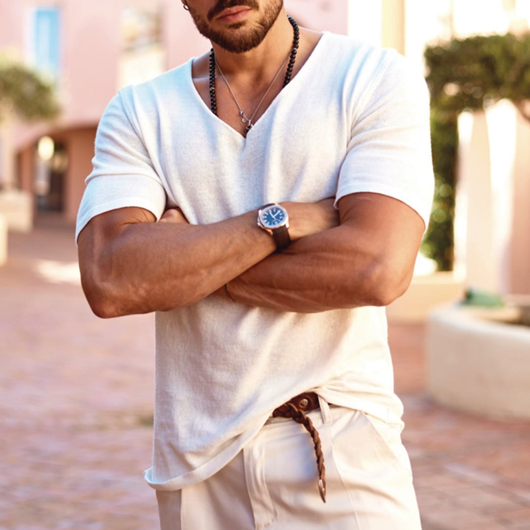 Men's Casual V-Neck Cotton T-Shirt