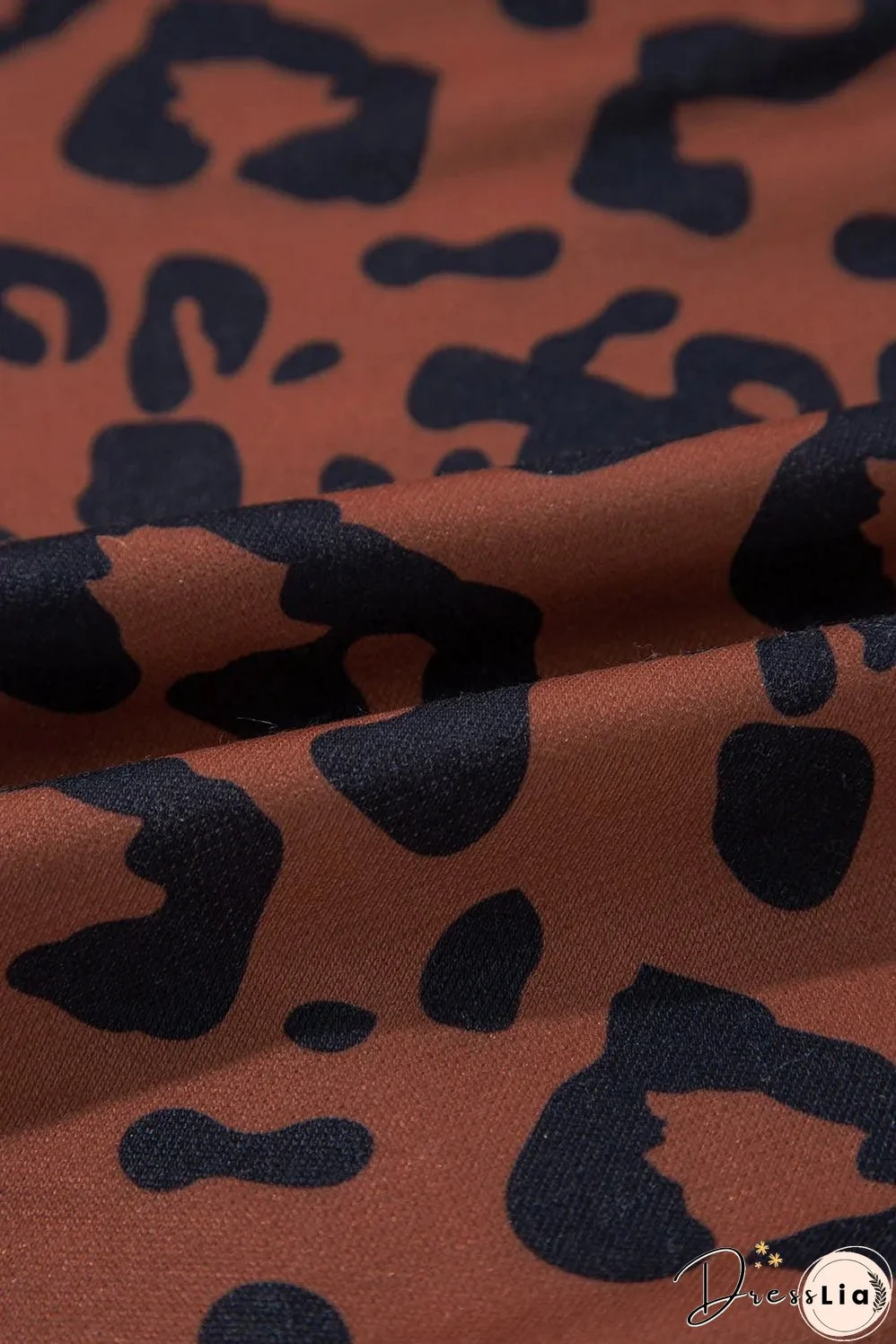 Brown Textured Knit Patchwork Leopard Hoodie