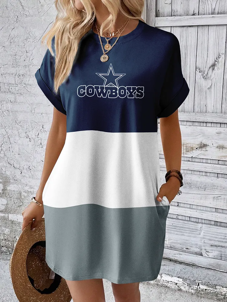 Dallas Cowboys Solid Hidden Pocket Batwing Sleeve Tee Dress