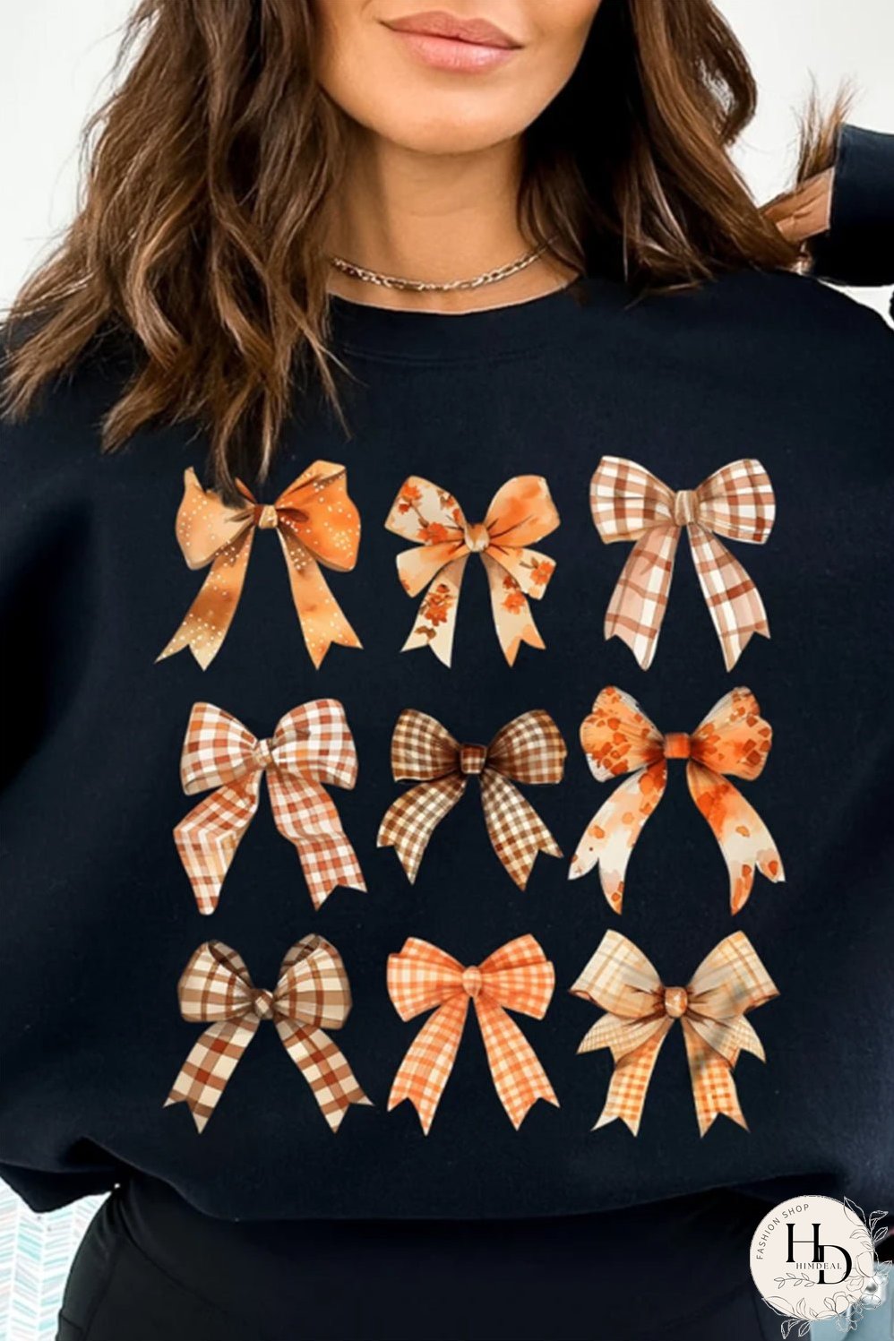 Black Thanksgiving Spice Bowknot Graphic Sweatshirt