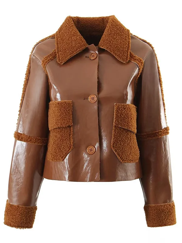 Casual Loose Patchwork Lapel Collar Coat