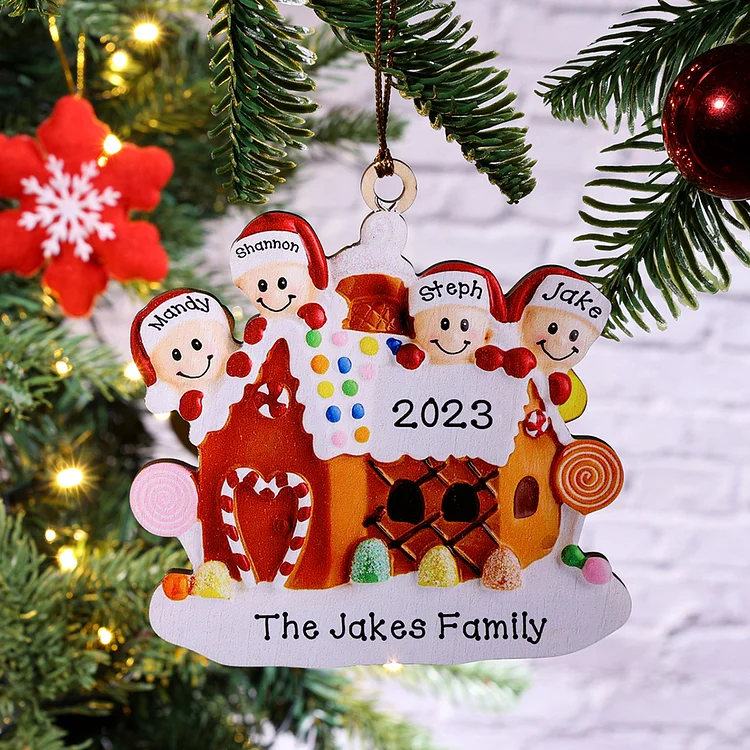 4 Names-Cookie House Christmas Ornament Custom 4 Names Hanging Ornament Gifts For Family