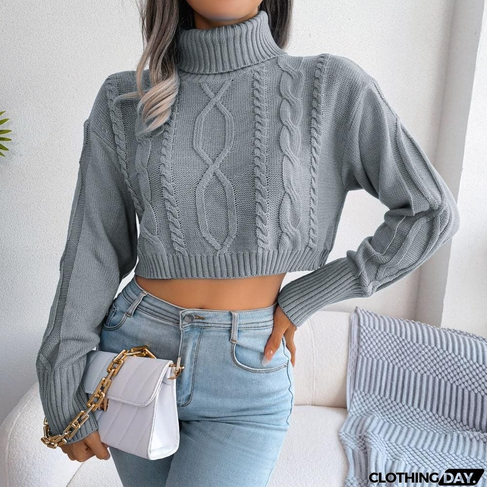 Mixed Knit Turtleneck Cropped Sweater