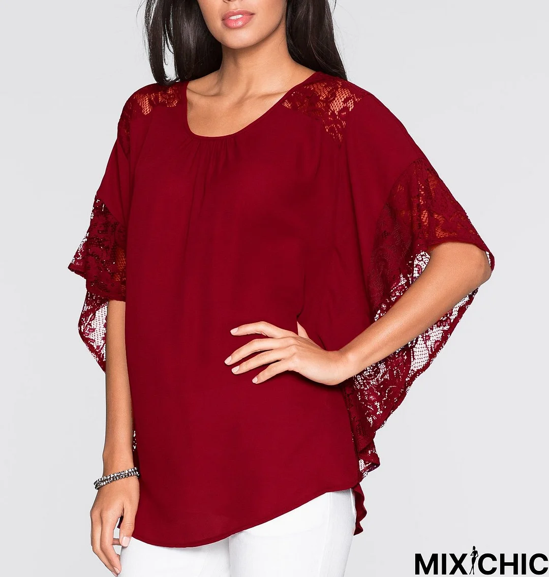 Plain Cotton-Blend Casual Tunic T-Shirt