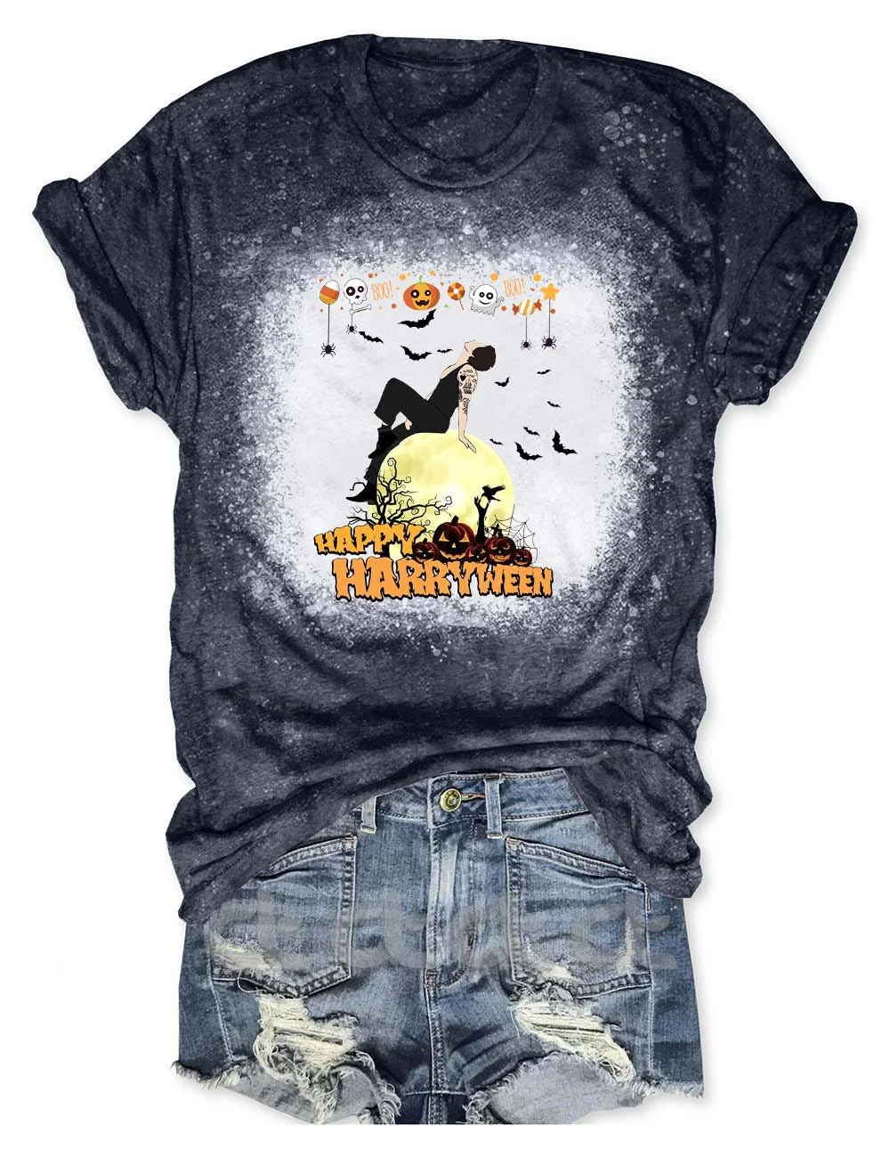 Happy Harryween Halloween Bleached T-Shirt