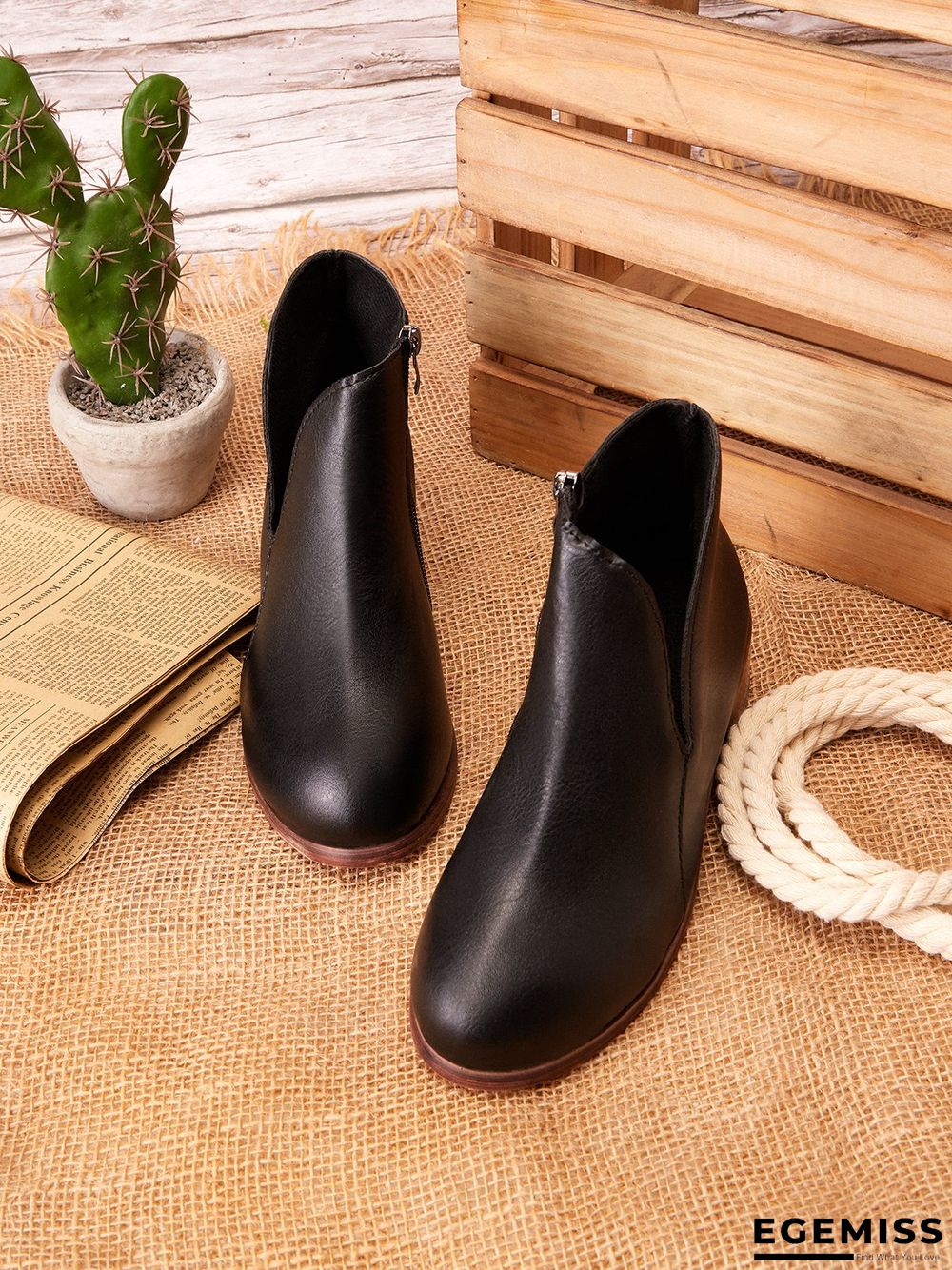 Retro Distressed Polished Color Zipper Thick Heel Pointed Ankle Boots | EGEMISS