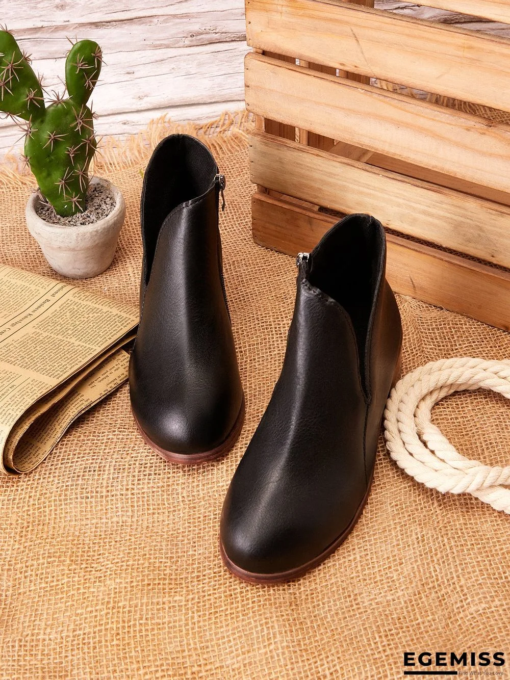 Retro Distressed Polished Color Zipper Thick Heel Pointed Ankle Boots | EGEMISS