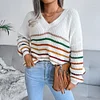 Women's V-neck Striped Casual Loose Sweater