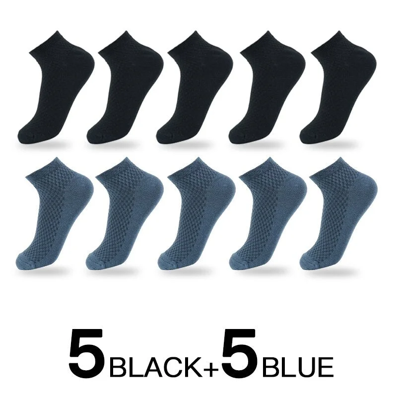 10 Pairs/Lot Men Bamboo Fiber Socks High Quality Solid Black Long Short Sock Business Casual Sports Breathable Four Seasons
