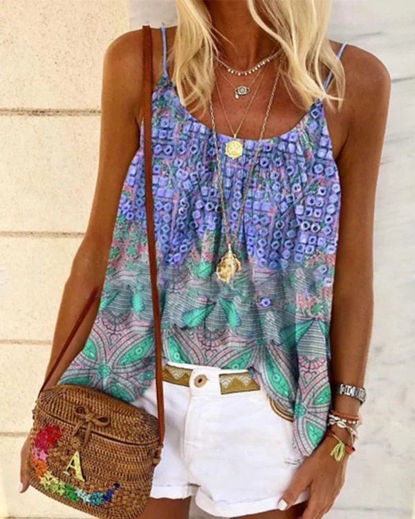 Boho print sleeveless T-shirt