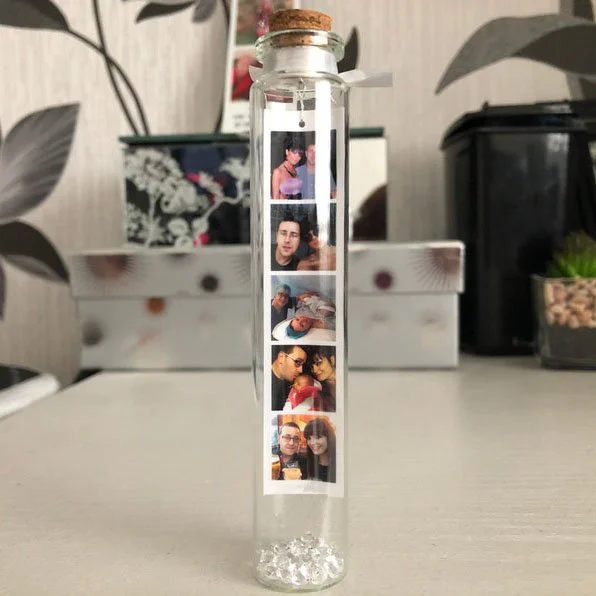 Personalized Photo Wishing Bottle with 5 Pictures Romantic Gifts for Couple