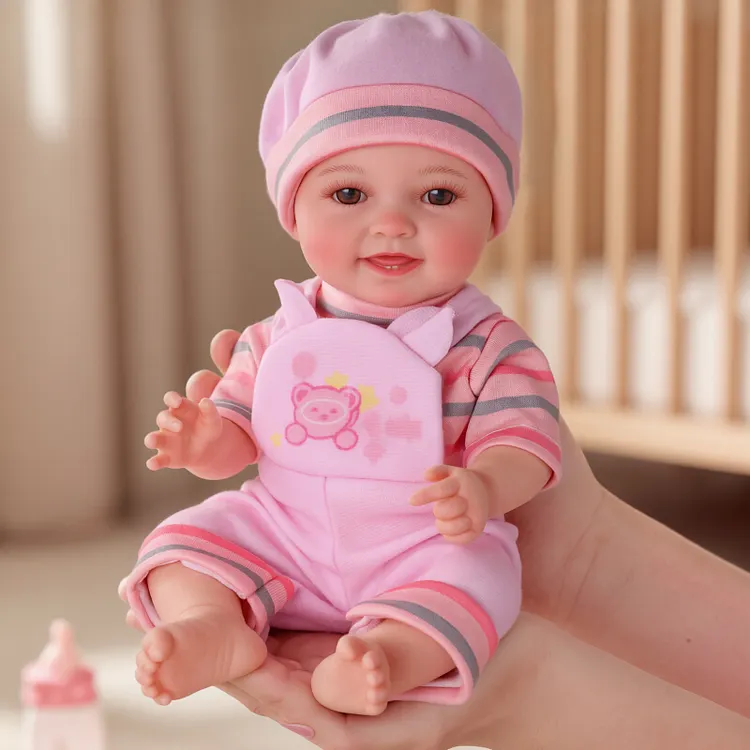 Babeside Mia 12" Smiling Vinyl Baby Doll &ndash; Realistic Baby Girl Doll in Pink Outfit