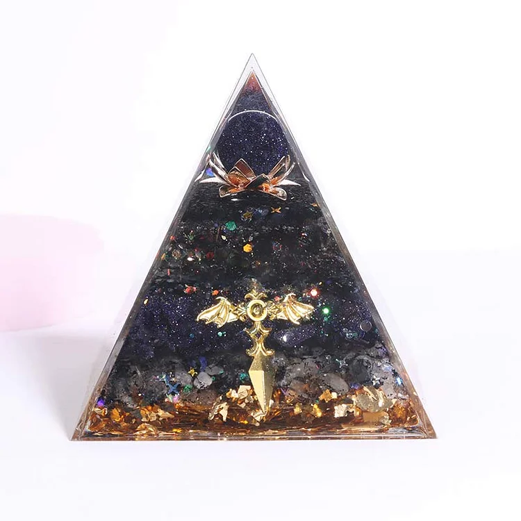 Black Rutilated With Blue Sandstone Orgone Pyramid