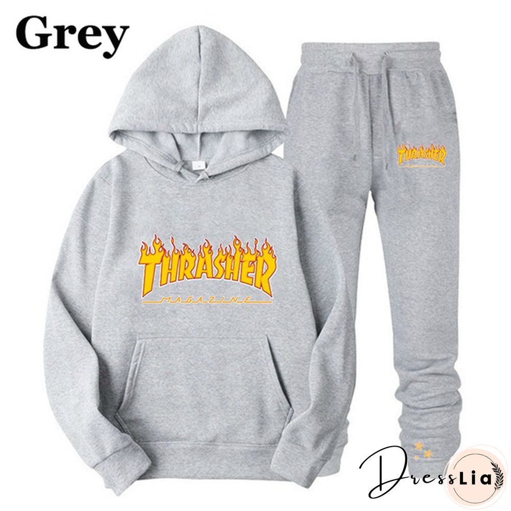 Womens Men Hoodie Set Ladies Trackeduits Fashion Pullover Top Long Jogging Trousers Pcs