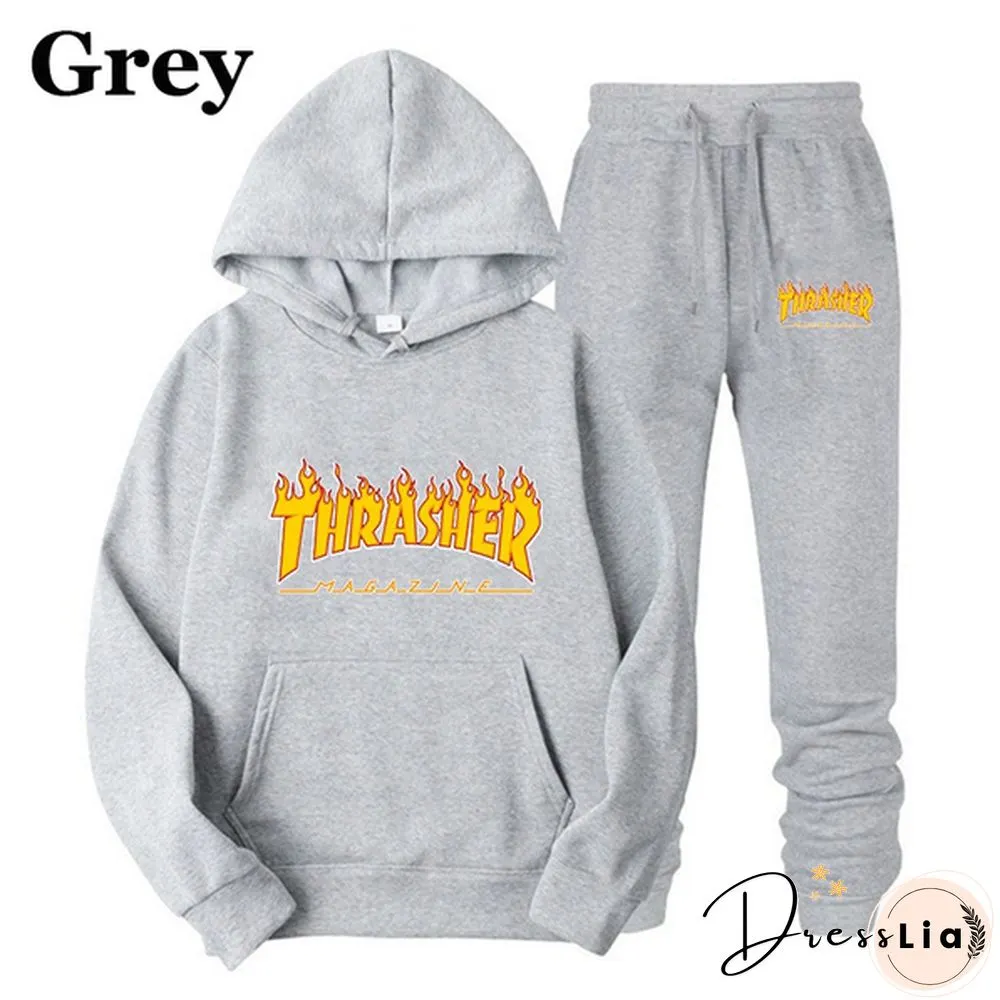 Womens Men Hoodie Set Ladies Trackeduits Fashion Pullover Top Long Jogging Trousers Pcs