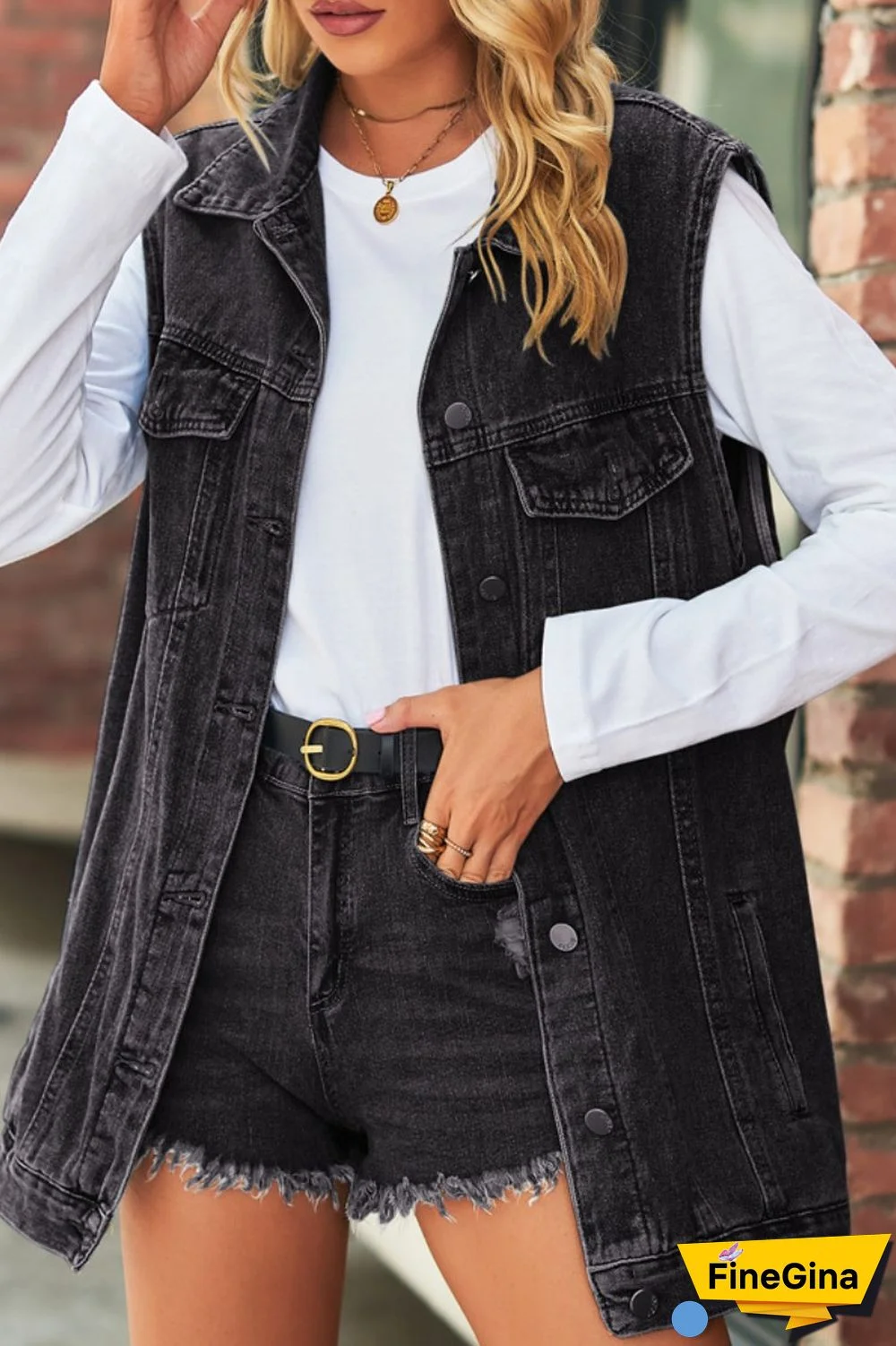 Blue Casual Solid Patchwork Turndown Collar Short Sleeve Regular Denim Jacket