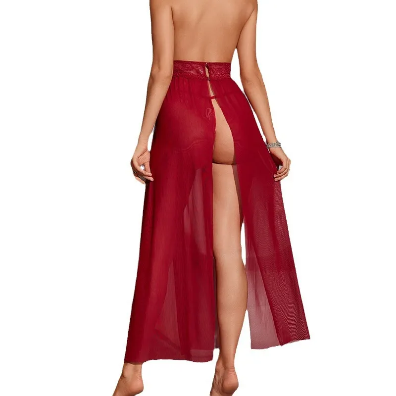 Churchf Sex Lingerie Pyjamas Suit Sexy Transparent Lace-Back Sleeping Skirt