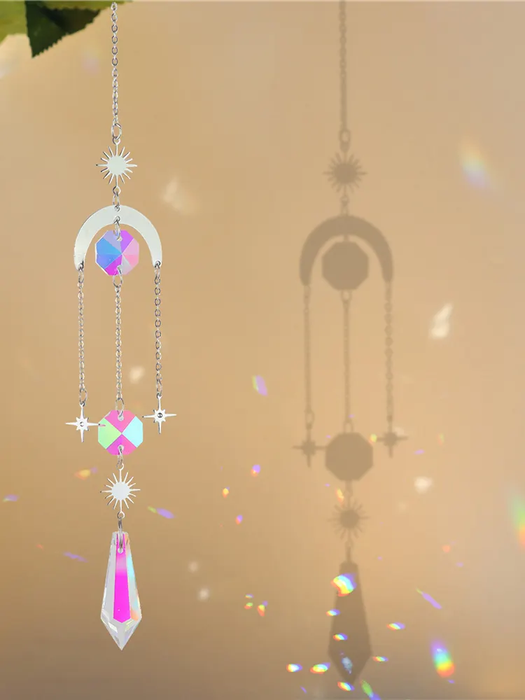 Wind Chime Crystal Catcher Hanging Ornaments Moon Prisms Home Room Pendant