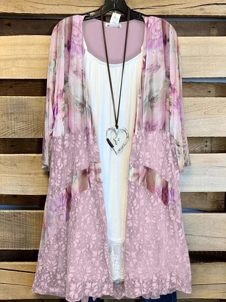 Plus Size Casual Printed Kimono Jacket P179144025