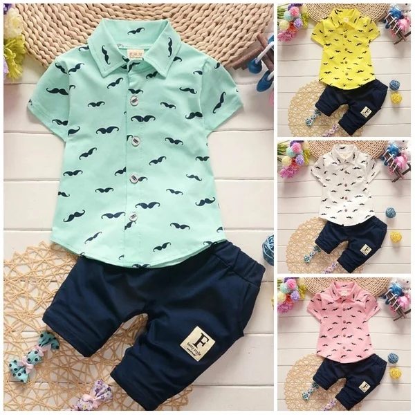 2pcs/set Baby Clothes Summer Short Sleeve Shirt+short Pants Kids Boys Outfits Gentleman Clothing Set Suitable for 1-4 Years Boys