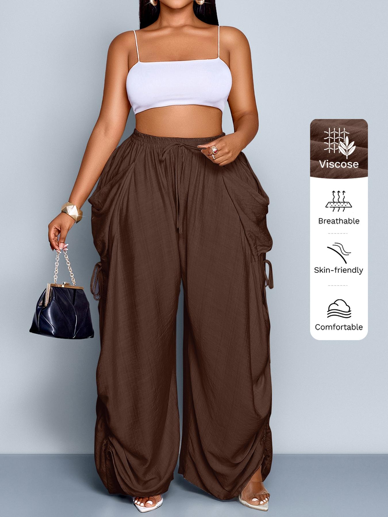 Women's Casual Loose-Fit Wide Leg High Waist Pants, All-Season Woven Fabric, Long Plain Design, Daily Commute & Vacation Wear Women's Casual Loose-Fit Wide Leg High Waist Pants, All-Season Woven Fabric, Long Plain Design, Daily Commute & Vacation Wear