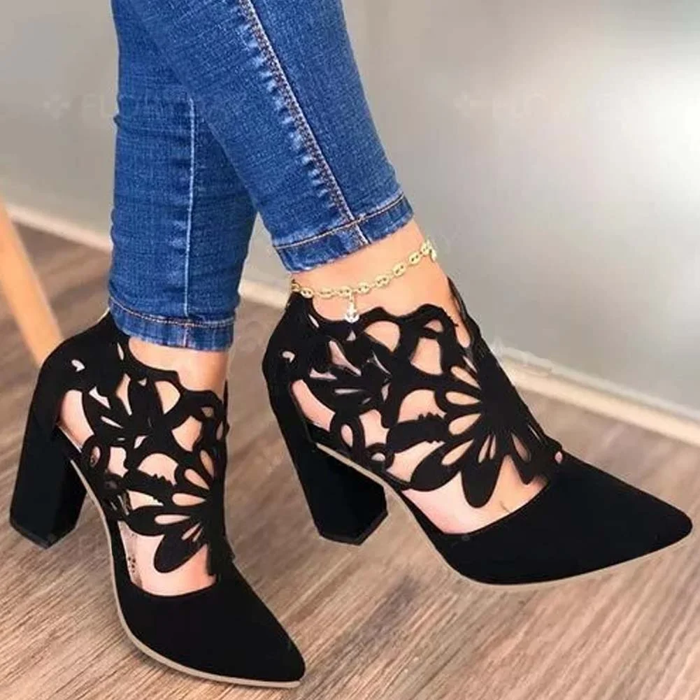 KARINLUNA Brand New Female 2021 Classic Retro Concise Sandals Pointed Toe Thick High Heels Women Sandals Summer Women Shoes