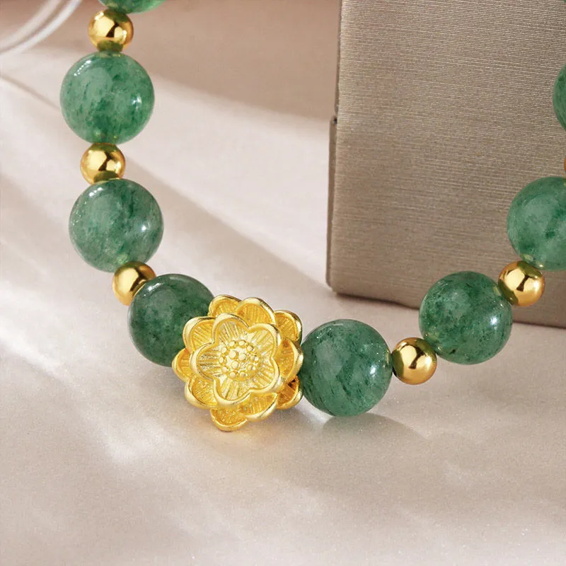 Lotus 925 Sterling Silver Green Strawberry Quartz Soothing Bracelet