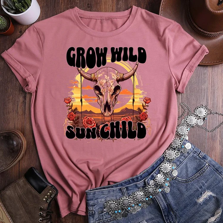 grow wild sun child Round Neck T-shirt-0020930