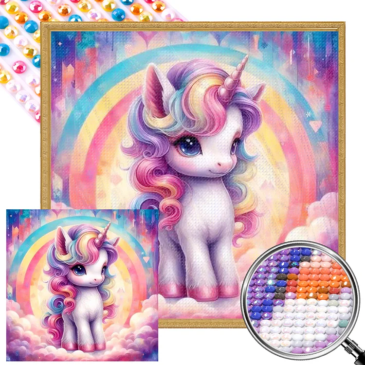 Full Round Diamond Painting - Rainbow Unicorn In The Clouds 30*30CM