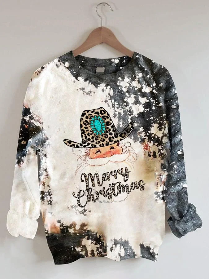 Women's Christmas Leopard Santa Claus Casual Sweatshirt