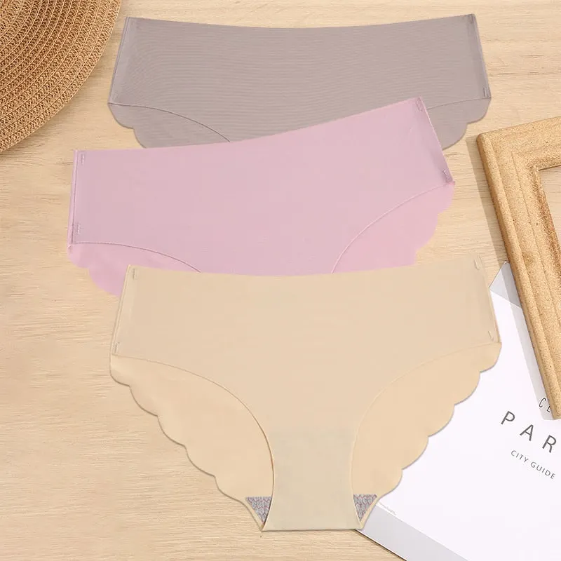 FINETOO 3PCS/Set M-XL Seamless Ice Silk Women Panties Sexy Pantys 7 Solid Colors Breathable Pantys Underwear For Girls Lingerie