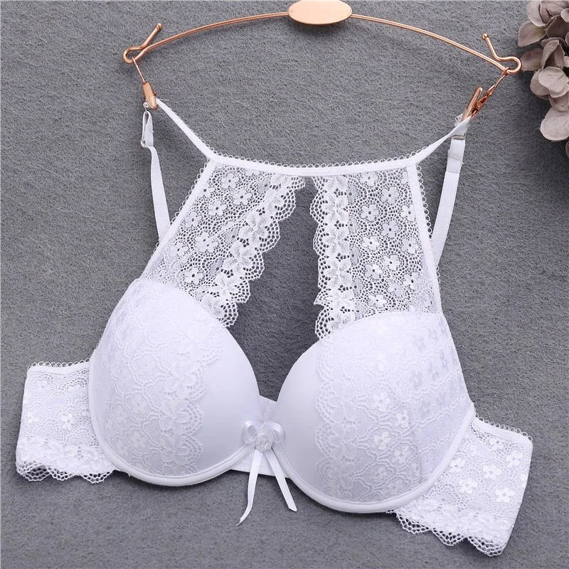 FINETOO Hollow Sexy Bras For Women B C Cup Lace Bra Fashion Push Up Bra Floral Underwear Lace Unlined Brassiere Female Lingerie