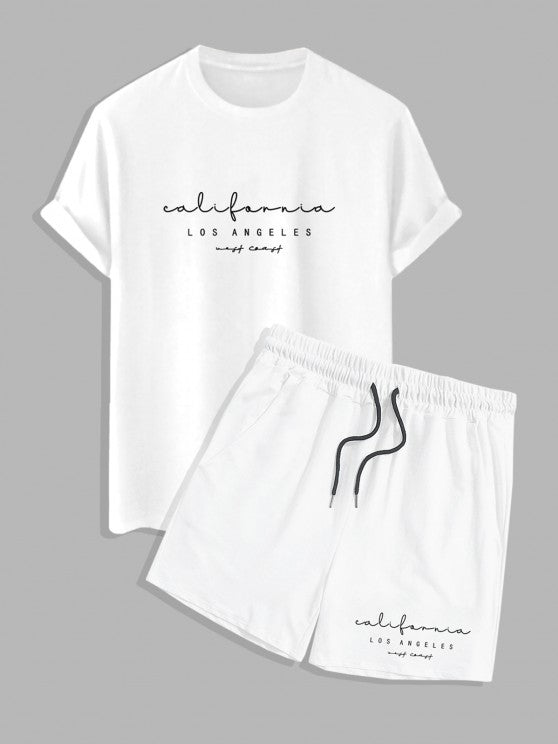 Los Angeles Print T Shirt And Shorts Set